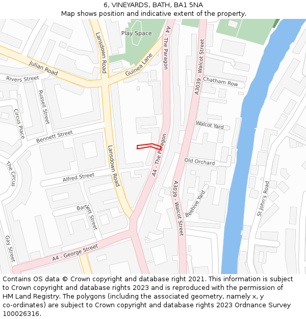 6, VINEYARDS, BATH, BA1 5NA: Location map and indicative extent of plot