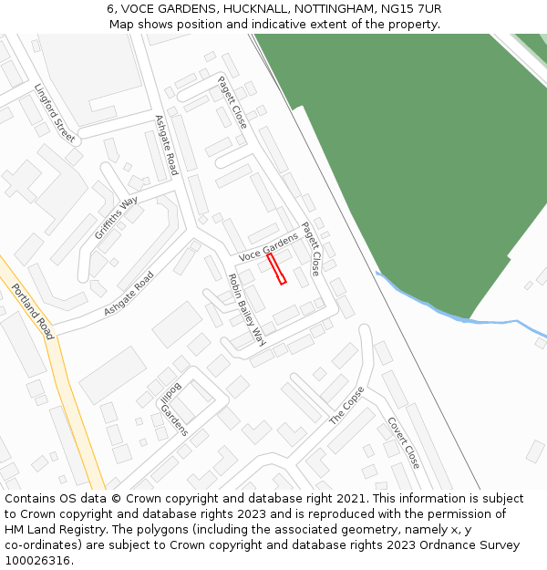 6, VOCE GARDENS, HUCKNALL, NOTTINGHAM, NG15 7UR: Location map and indicative extent of plot