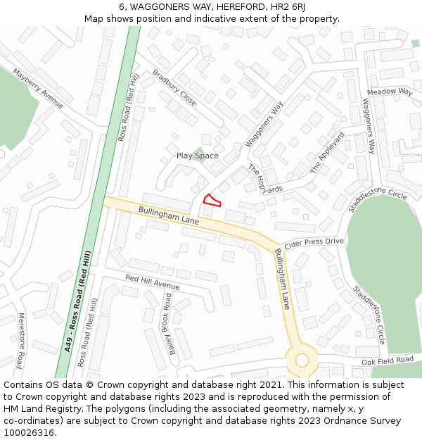 6, WAGGONERS WAY, HEREFORD, HR2 6RJ: Location map and indicative extent of plot