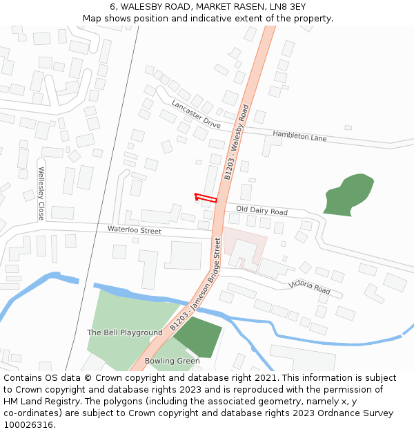 6, WALESBY ROAD, MARKET RASEN, LN8 3EY: Location map and indicative extent of plot