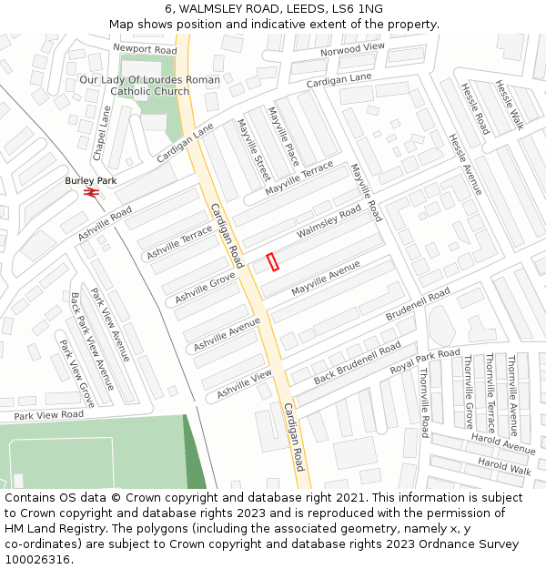 6, WALMSLEY ROAD, LEEDS, LS6 1NG: Location map and indicative extent of plot