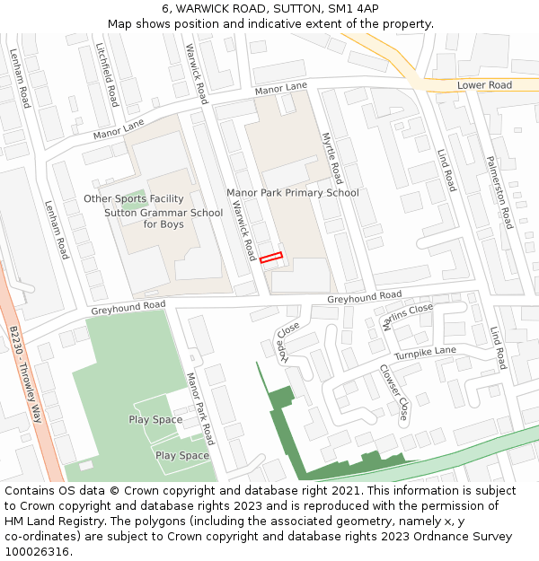 6, WARWICK ROAD, SUTTON, SM1 4AP: Location map and indicative extent of plot