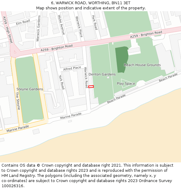 6, WARWICK ROAD, WORTHING, BN11 3ET: Location map and indicative extent of plot
