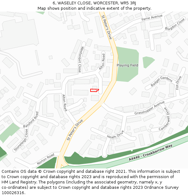 6, WASELEY CLOSE, WORCESTER, WR5 3RJ: Location map and indicative extent of plot