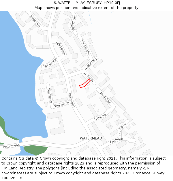 6, WATER LILY, AYLESBURY, HP19 0FJ: Location map and indicative extent of plot