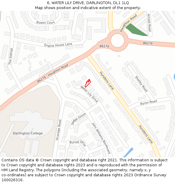 6, WATER LILY DRIVE, DARLINGTON, DL1 1LQ: Location map and indicative extent of plot