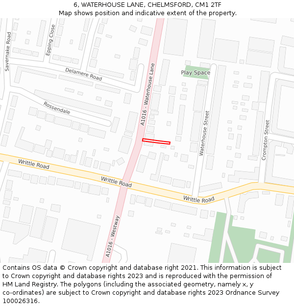6, WATERHOUSE LANE, CHELMSFORD, CM1 2TF: Location map and indicative extent of plot
