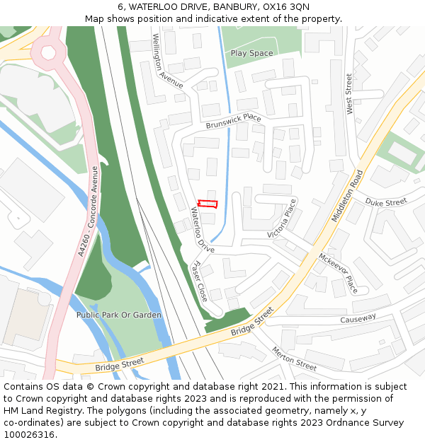 6, WATERLOO DRIVE, BANBURY, OX16 3QN: Location map and indicative extent of plot