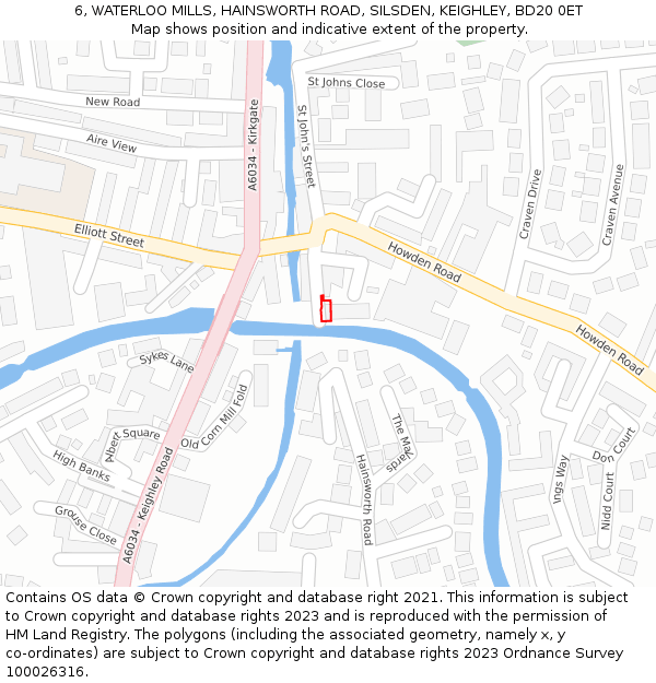 6, WATERLOO MILLS, HAINSWORTH ROAD, SILSDEN, KEIGHLEY, BD20 0ET: Location map and indicative extent of plot