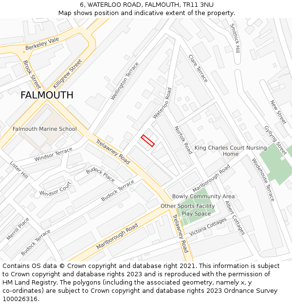 6, WATERLOO ROAD, FALMOUTH, TR11 3NU: Location map and indicative extent of plot
