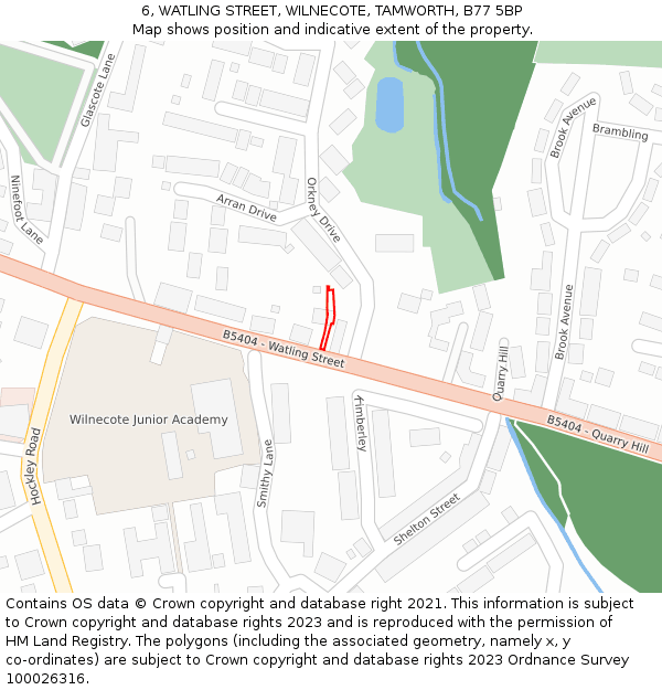 6, WATLING STREET, WILNECOTE, TAMWORTH, B77 5BP: Location map and indicative extent of plot