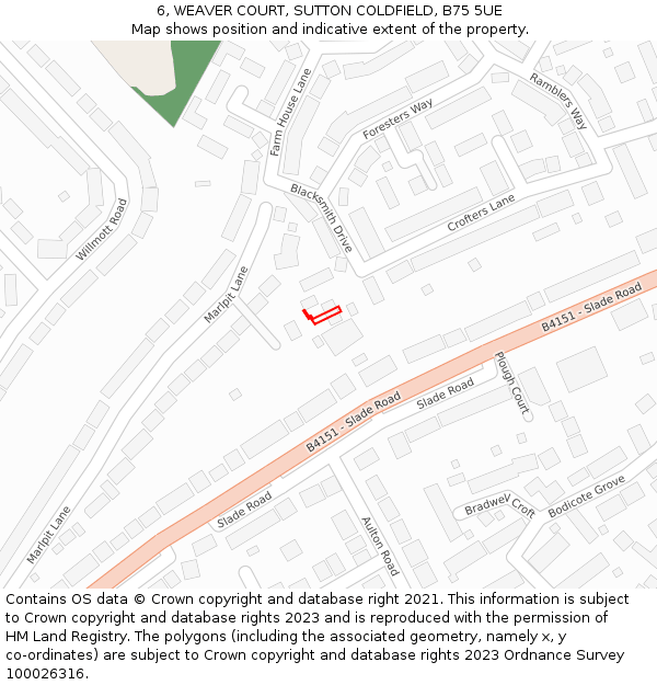 6, WEAVER COURT, SUTTON COLDFIELD, B75 5UE: Location map and indicative extent of plot