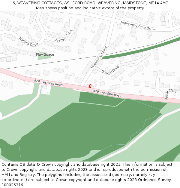 6, WEAVERING COTTAGES, ASHFORD ROAD, WEAVERING, MAIDSTONE, ME14 4AG: Location map and indicative extent of plot