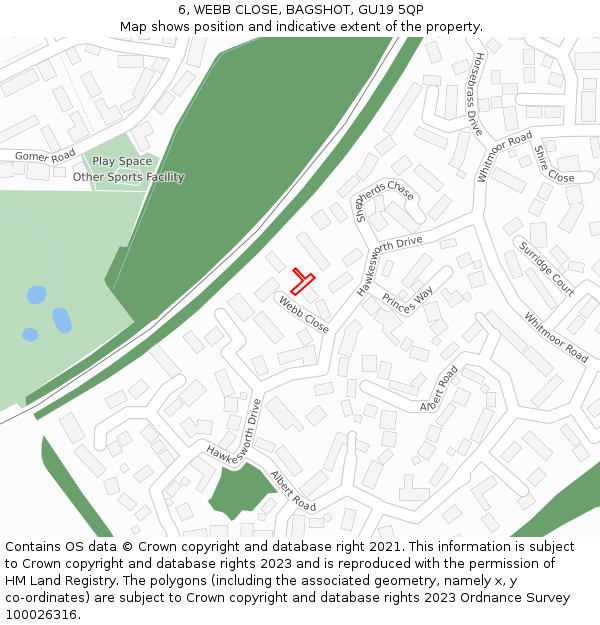 6, WEBB CLOSE, BAGSHOT, GU19 5QP: Location map and indicative extent of plot