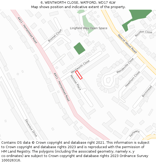 6, WENTWORTH CLOSE, WATFORD, WD17 4LW: Location map and indicative extent of plot