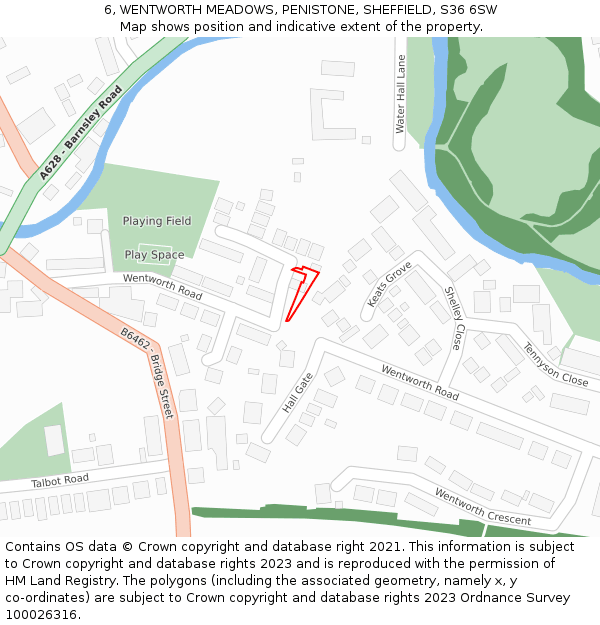 6, WENTWORTH MEADOWS, PENISTONE, SHEFFIELD, S36 6SW: Location map and indicative extent of plot