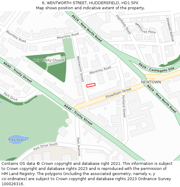 6, WENTWORTH STREET, HUDDERSFIELD, HD1 5PX: Location map and indicative extent of plot