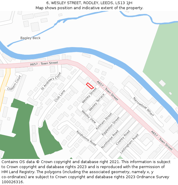 6, WESLEY STREET, RODLEY, LEEDS, LS13 1JH: Location map and indicative extent of plot