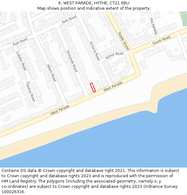 6, WEST PARADE, HYTHE, CT21 6BU: Location map and indicative extent of plot