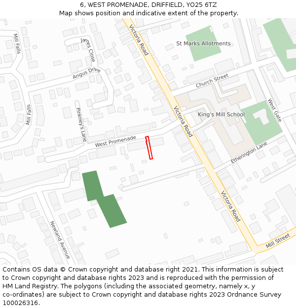 6, WEST PROMENADE, DRIFFIELD, YO25 6TZ: Location map and indicative extent of plot