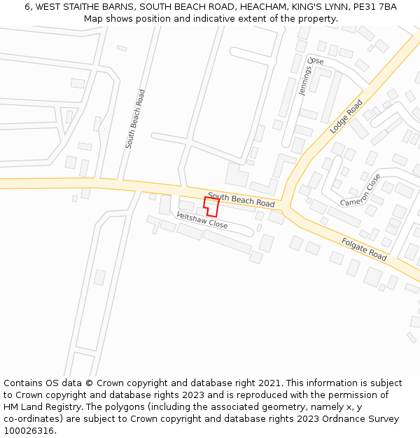 6, WEST STAITHE BARNS, SOUTH BEACH ROAD, HEACHAM, KING'S LYNN, PE31 7BA: Location map and indicative extent of plot