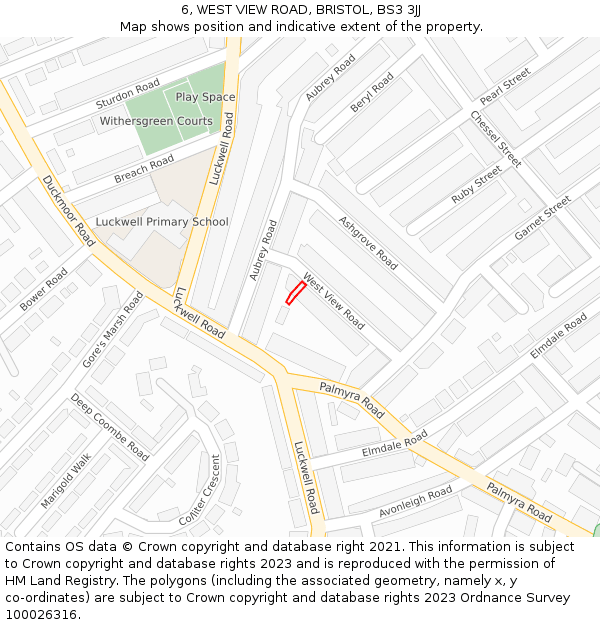 6, WEST VIEW ROAD, BRISTOL, BS3 3JJ: Location map and indicative extent of plot