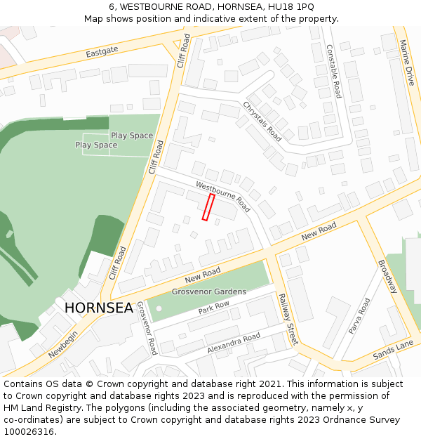 6, WESTBOURNE ROAD, HORNSEA, HU18 1PQ: Location map and indicative extent of plot