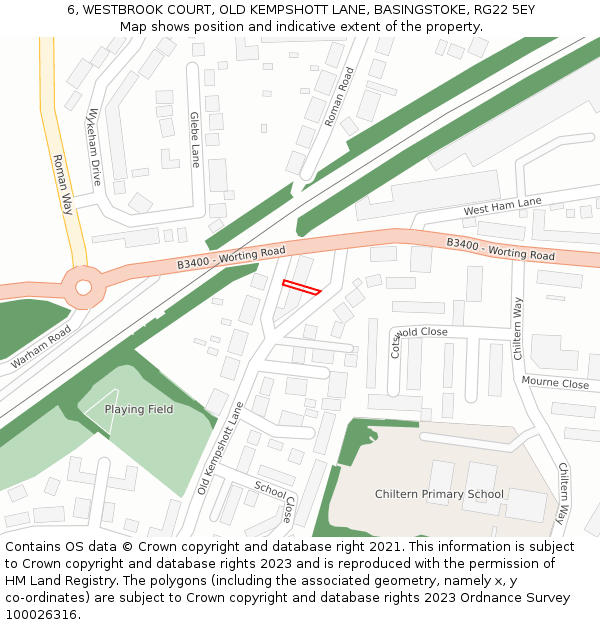 6, WESTBROOK COURT, OLD KEMPSHOTT LANE, BASINGSTOKE, RG22 5EY: Location map and indicative extent of plot