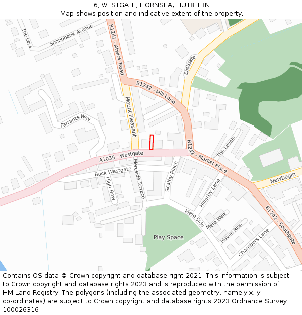 6, WESTGATE, HORNSEA, HU18 1BN: Location map and indicative extent of plot
