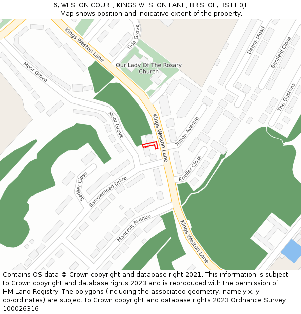 6, WESTON COURT, KINGS WESTON LANE, BRISTOL, BS11 0JE: Location map and indicative extent of plot