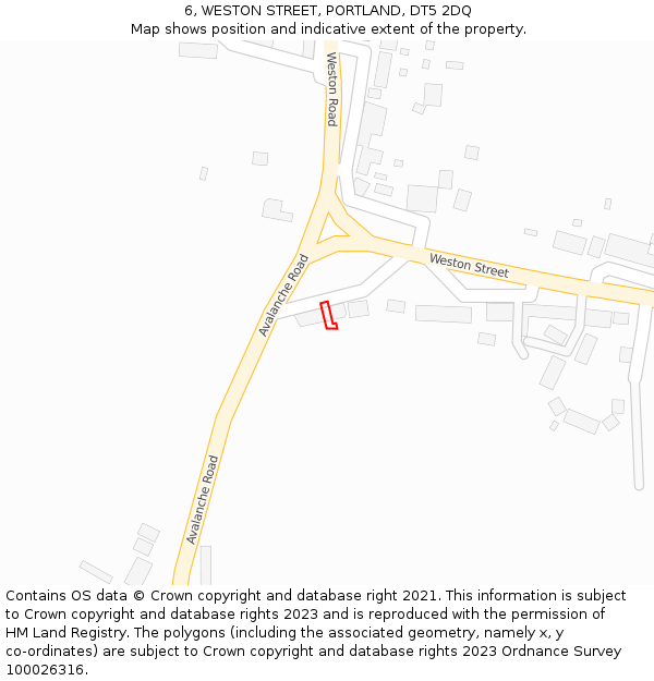 6, WESTON STREET, PORTLAND, DT5 2DQ: Location map and indicative extent of plot