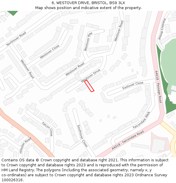 6, WESTOVER DRIVE, BRISTOL, BS9 3LX: Location map and indicative extent of plot