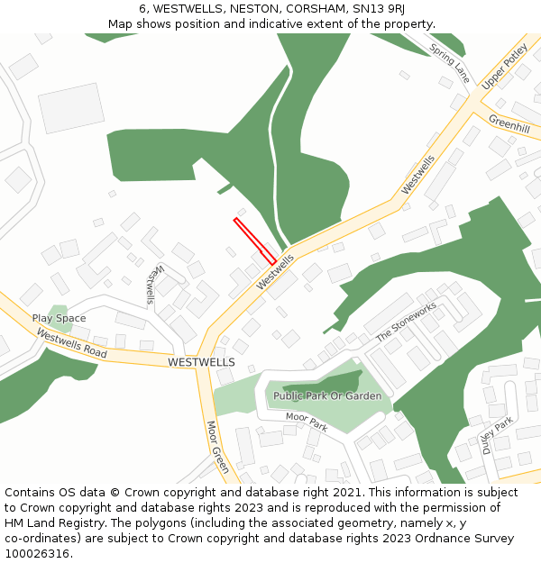 6, WESTWELLS, NESTON, CORSHAM, SN13 9RJ: Location map and indicative extent of plot