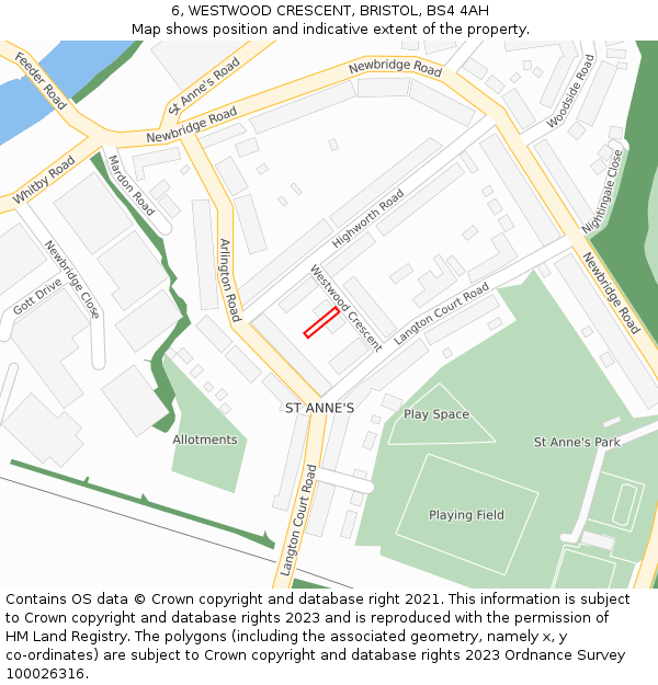6, WESTWOOD CRESCENT, BRISTOL, BS4 4AH: Location map and indicative extent of plot