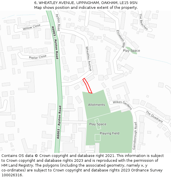 6, WHEATLEY AVENUE, UPPINGHAM, OAKHAM, LE15 9SN: Location map and indicative extent of plot