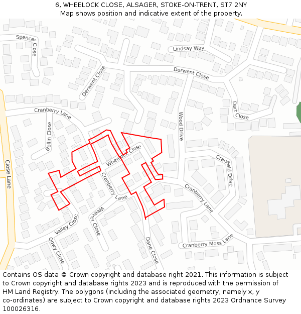 6, WHEELOCK CLOSE, ALSAGER, STOKE-ON-TRENT, ST7 2NY: Location map and indicative extent of plot
