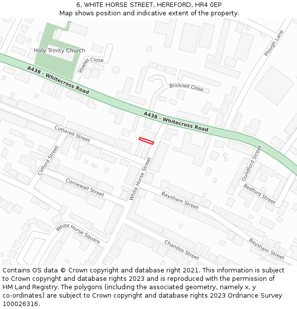 6, WHITE HORSE STREET, HEREFORD, HR4 0EP: Location map and indicative extent of plot