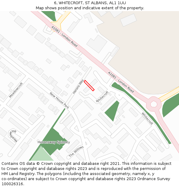 6, WHITECROFT, ST ALBANS, AL1 1UU: Location map and indicative extent of plot