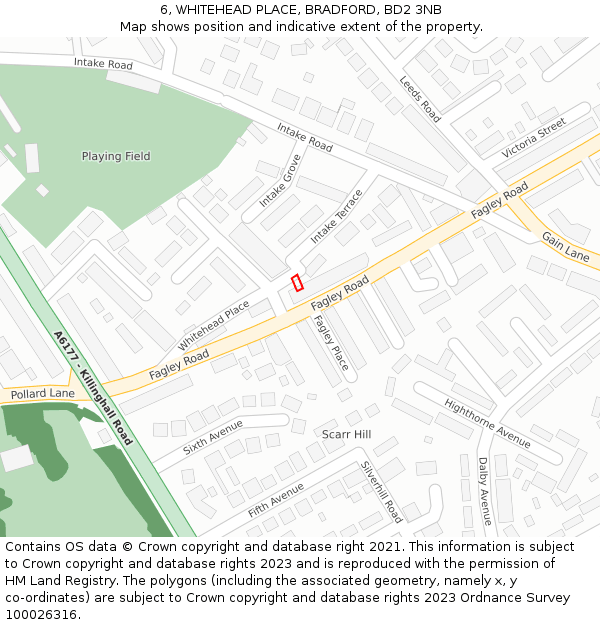 6, WHITEHEAD PLACE, BRADFORD, BD2 3NB: Location map and indicative extent of plot