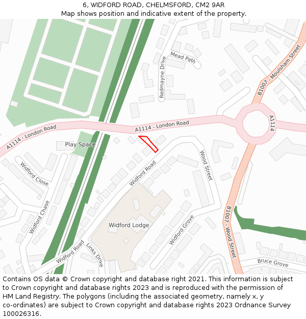 6, WIDFORD ROAD, CHELMSFORD, CM2 9AR: Location map and indicative extent of plot