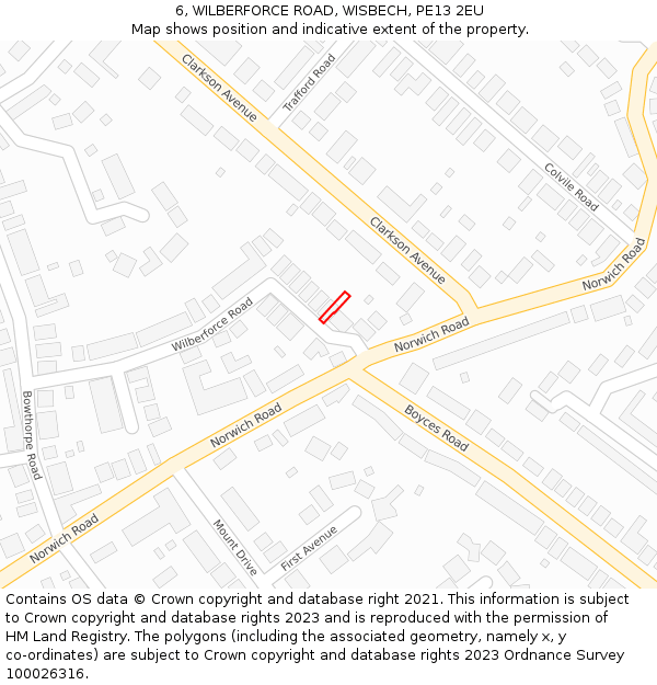 6, WILBERFORCE ROAD, WISBECH, PE13 2EU: Location map and indicative extent of plot