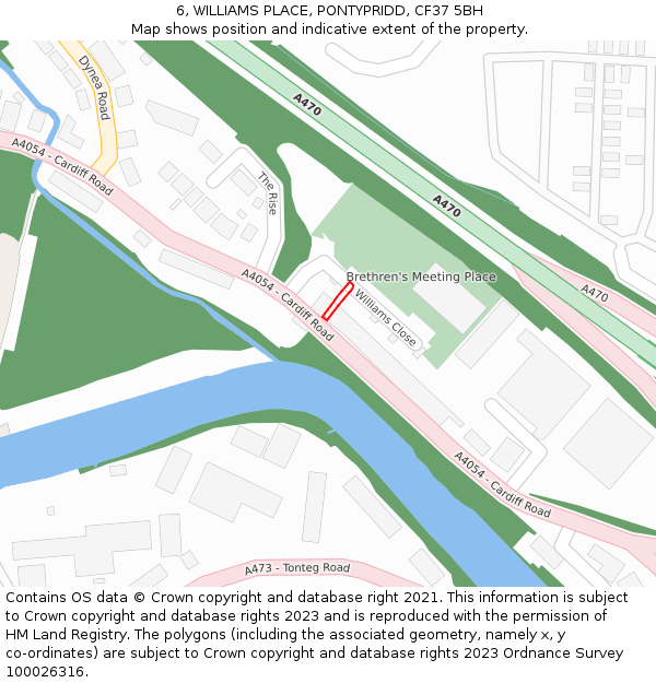 6, WILLIAMS PLACE, PONTYPRIDD, CF37 5BH: Location map and indicative extent of plot