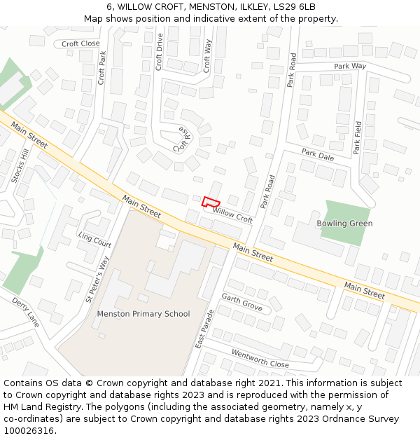 6, WILLOW CROFT, MENSTON, ILKLEY, LS29 6LB: Location map and indicative extent of plot