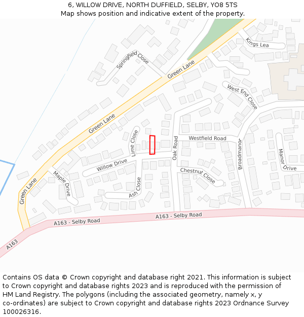 6, WILLOW DRIVE, NORTH DUFFIELD, SELBY, YO8 5TS: Location map and indicative extent of plot