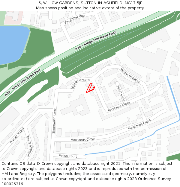 6, WILLOW GARDENS, SUTTON-IN-ASHFIELD, NG17 5JF: Location map and indicative extent of plot