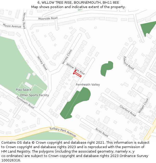 6, WILLOW TREE RISE, BOURNEMOUTH, BH11 8EE: Location map and indicative extent of plot