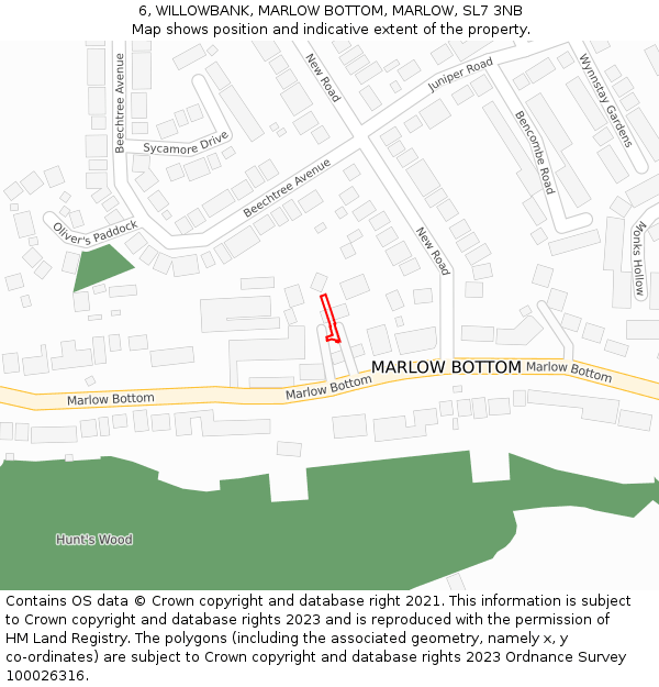 6, WILLOWBANK, MARLOW BOTTOM, MARLOW, SL7 3NB: Location map and indicative extent of plot
