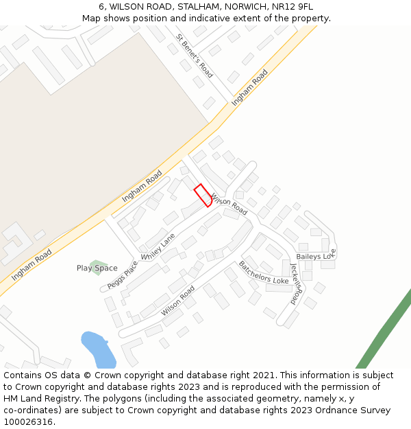 6, WILSON ROAD, STALHAM, NORWICH, NR12 9FL: Location map and indicative extent of plot