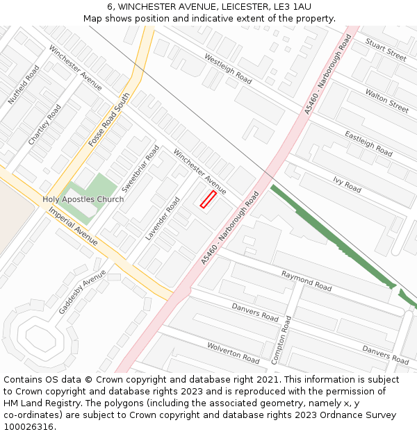 6, WINCHESTER AVENUE, LEICESTER, LE3 1AU: Location map and indicative extent of plot