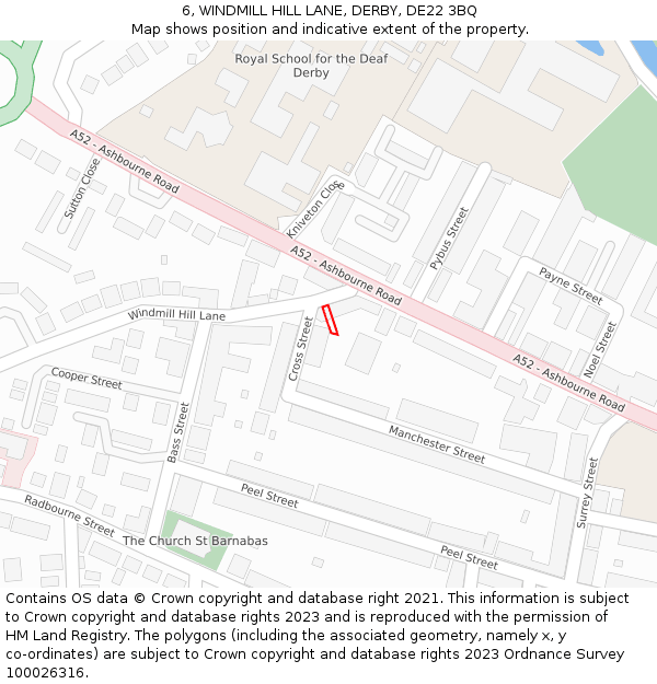 6, WINDMILL HILL LANE, DERBY, DE22 3BQ: Location map and indicative extent of plot